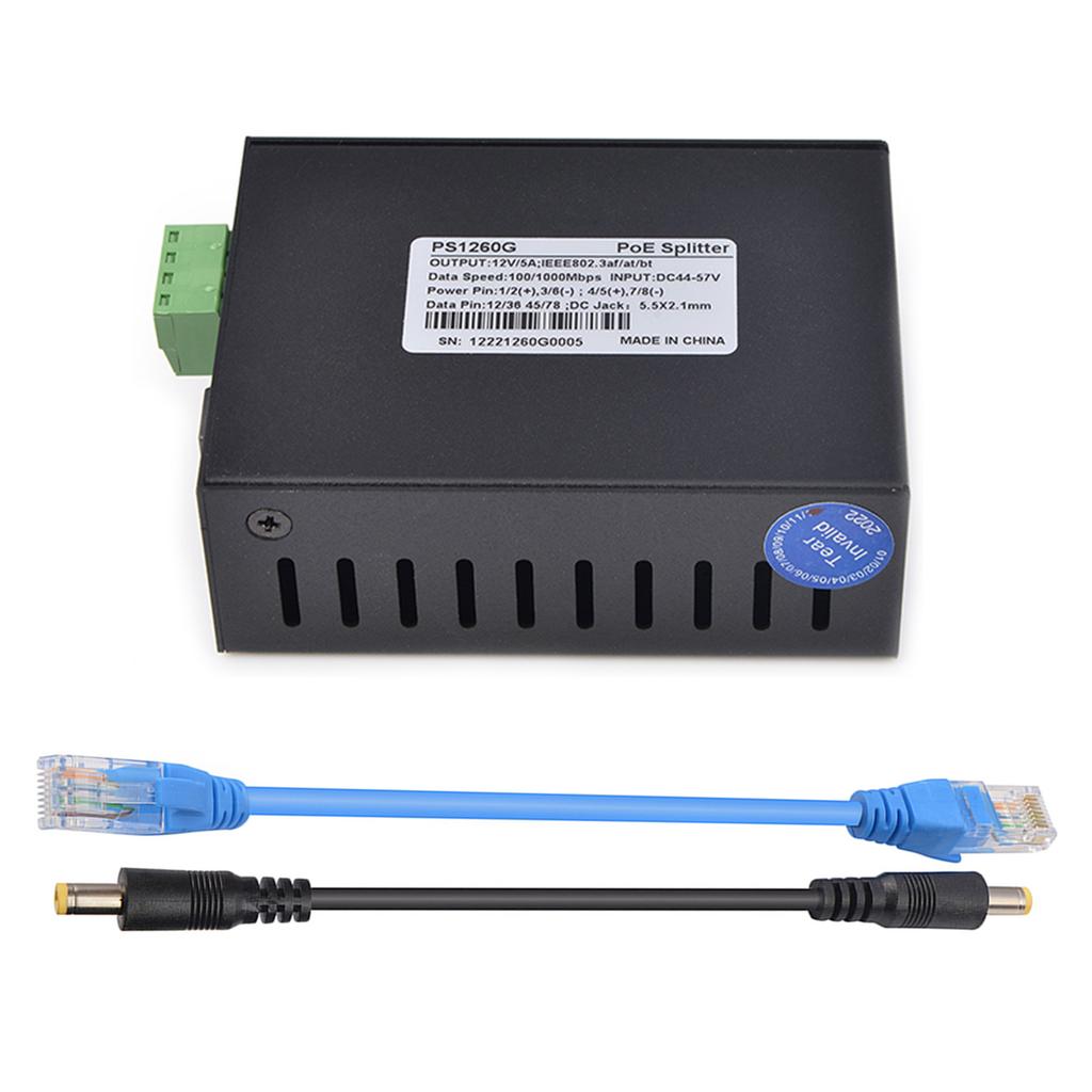 POE Separator Standard POE Splitter 12V 5A 1000Mbps Metal Housing Fast Heat Dissipation Enhances Netwoking Connection