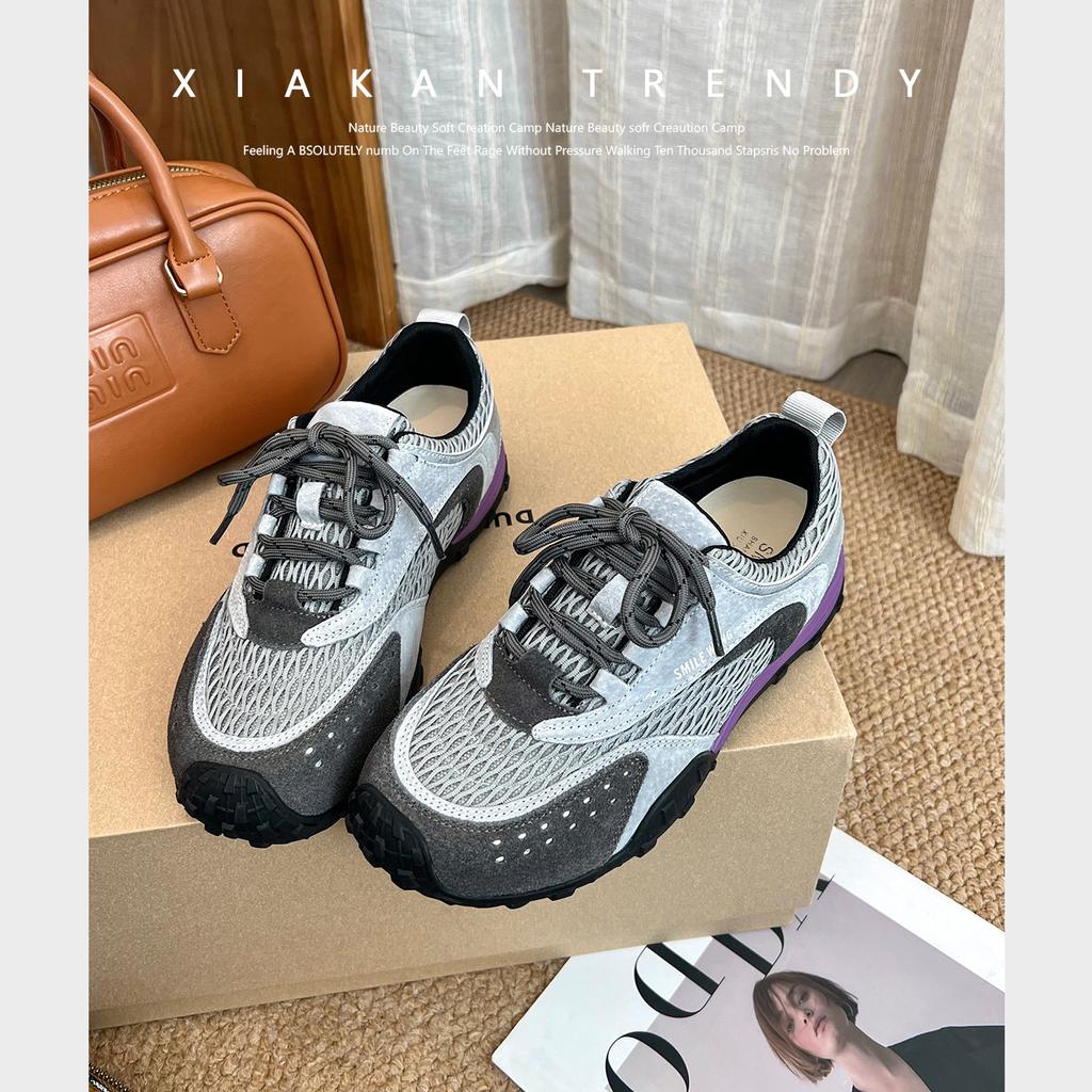 Inner Height Increase 5cm Dad Shoes Women's 2025 New Casual Versatile Sports Forrest Gump Shoes Color Matching Fishing Net German Training Shoes