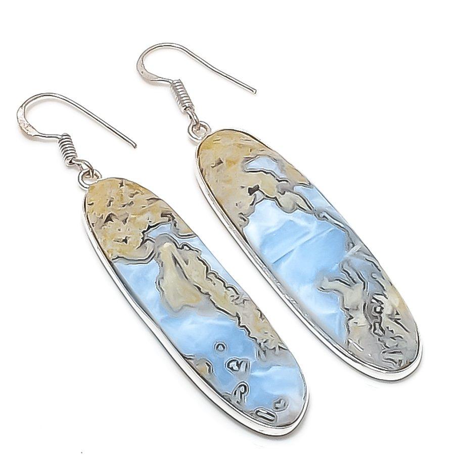 

Натуральный Агат Древовидный Камень Ручной Работы Серьга из Стерлингового Серебра 925 пробы 2,76 C7Z86