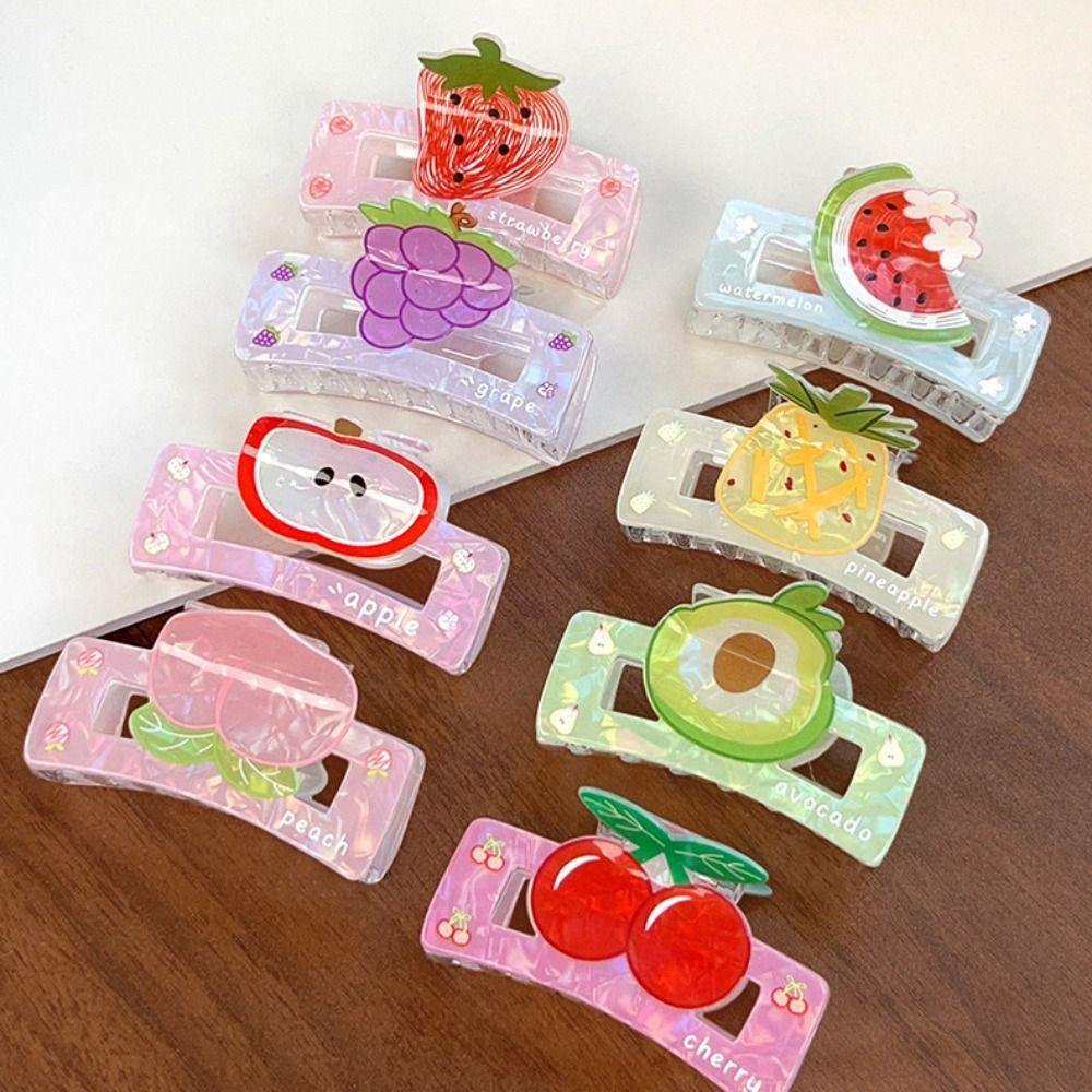 Cute Fruit Acetate Claw Clip Sweet Ponytail Shark Clip Lovely Strawberry Shark Clip  Girls