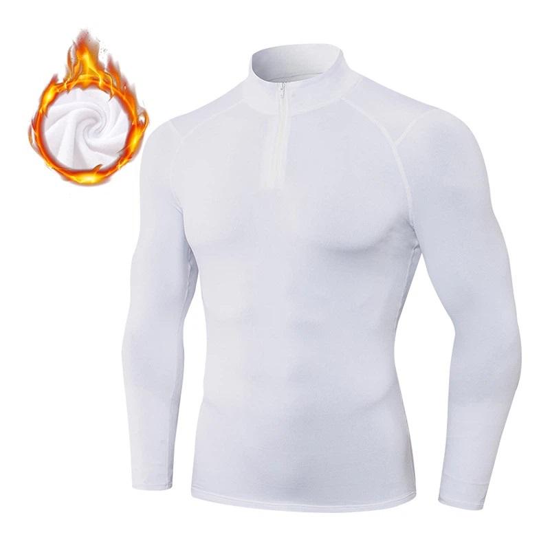 Men's Autumn Winter Fleece Fitness Clothes High Elastic Compression Sports Running Training Long Sleeve Warm Stand Collar Sweatshirt
