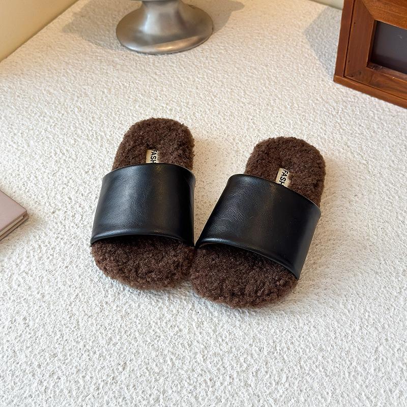 Children's Cotton Slippers Winter New Soft Bottom One-word Wool Slippers Female Students Versatile Warm Fluffy Slippers