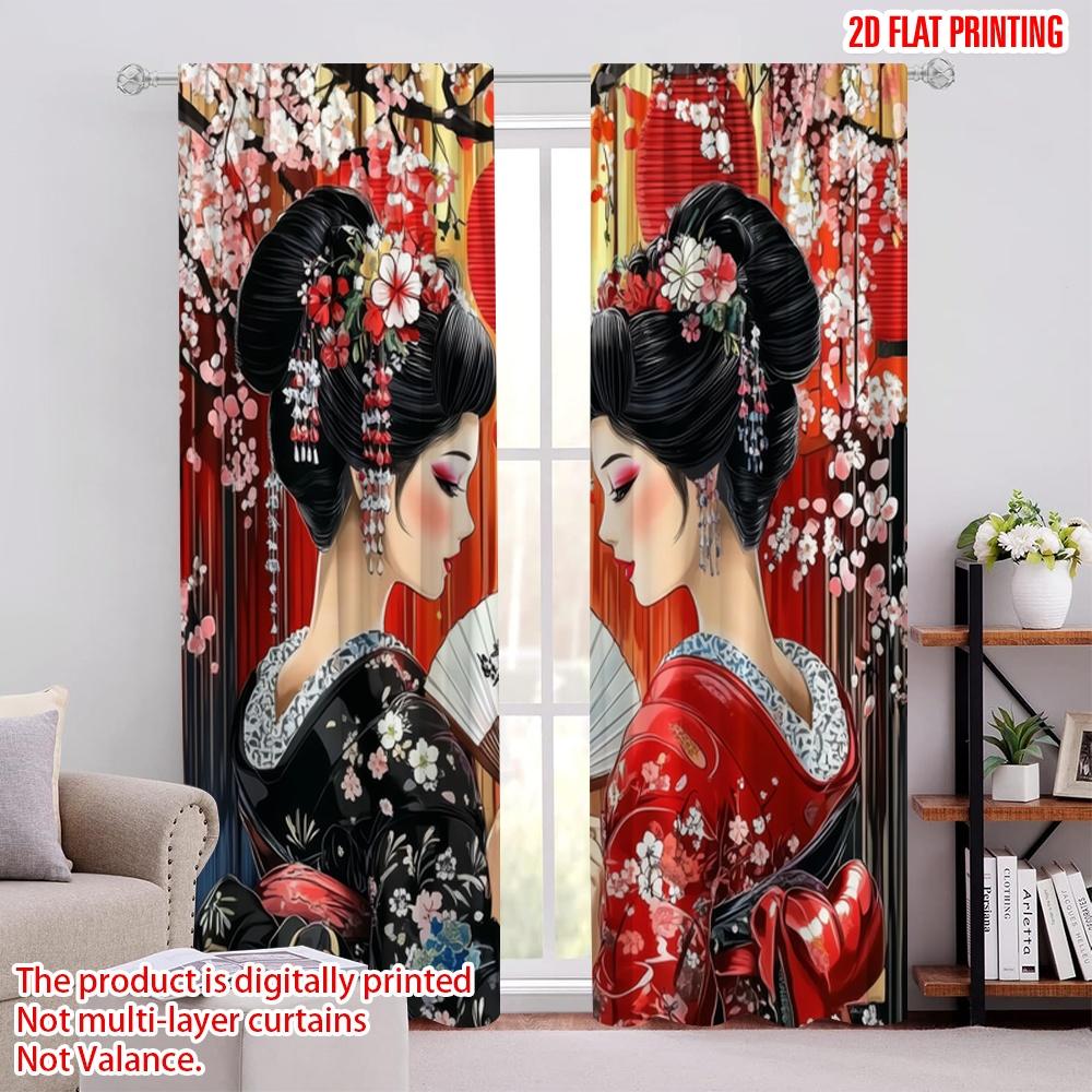 

2 шт., 2D печать на ткани, Шторы Гейша Элегантность Универсальные Прочные Полиэстер (без удилища) Идеально для спальни в любое время года, 52.50 × 116.00 cm 2 pcs