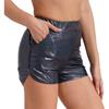 Shorts de Booty Métalliques Brillants pour Femmes Taille Élastique Poches Latérales Shorts Rave