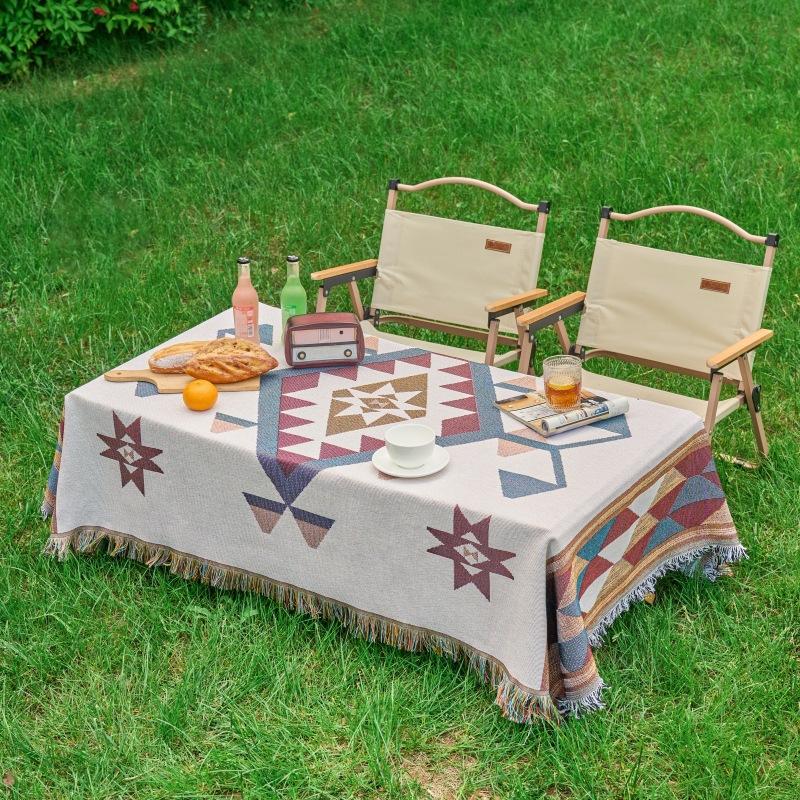 Thickened Cotton Linen Picnic Mat Multifunctional Sofa Cover Cartoon Tablecloth Non Slip Pad