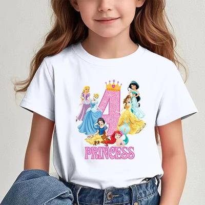 Sommer Prinzessin Kinder T-Shirts Geburtstag Zahl Benutzerdefinierter Name T-Shirts Kinder Cartoons Lässige Oberteile Mädchen Kleidung Schneewittchen