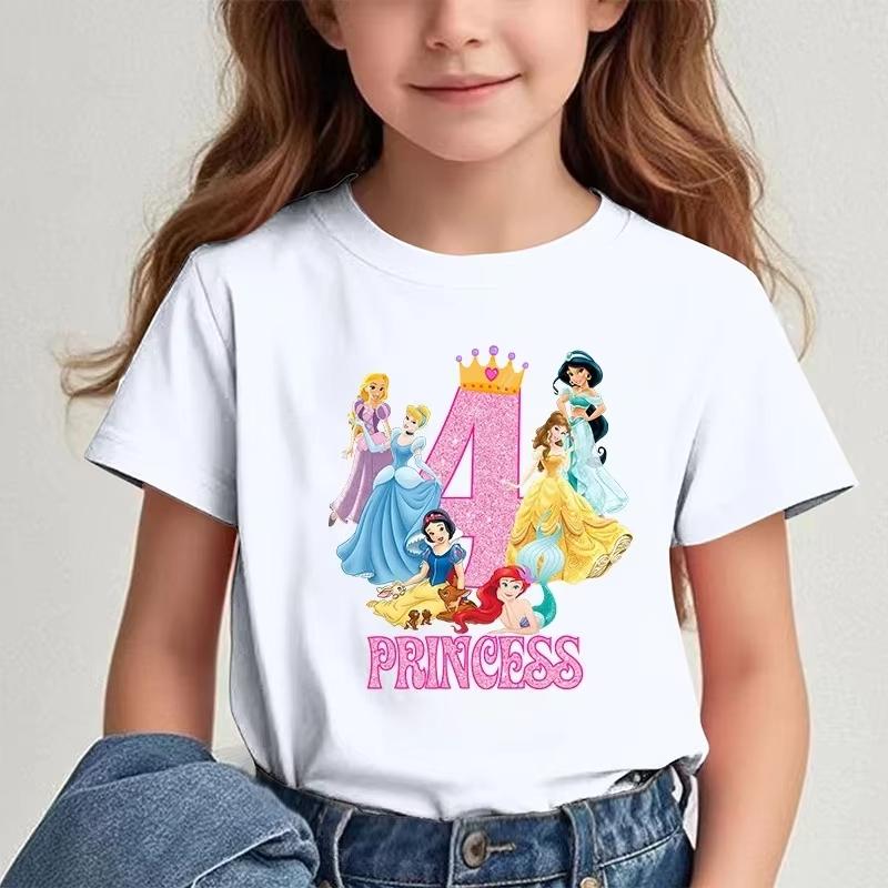 Sommer Prinzessin Kinder T-Shirts Geburtstag Zahl Benutzerdefinierter Name T-Shirts Kinder Cartoons Lässige Oberteile Mädchen Kleidung Schneewittchen