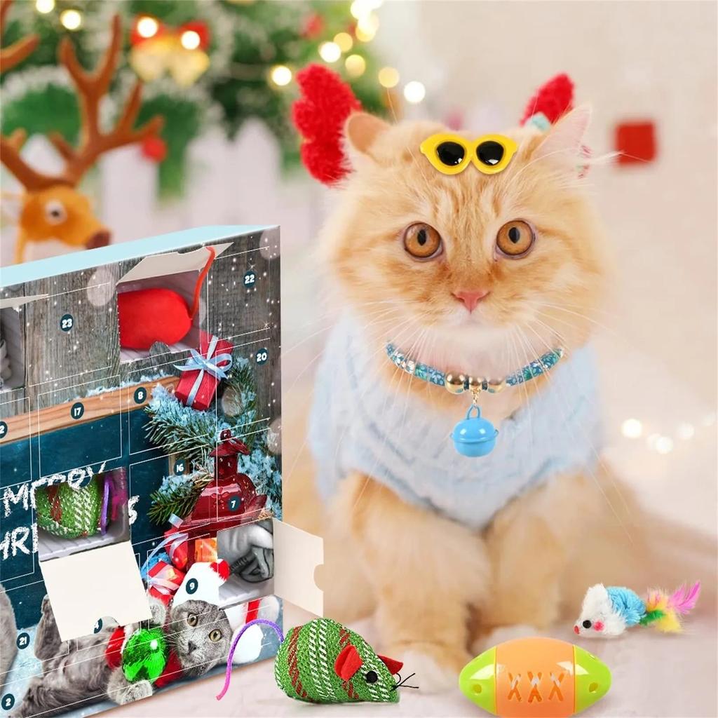 Christmas Cat Advents Calendar 2025 Countdown Calendar Surprise Present Box Collectible Interactive Cat Kit for Cat Lover