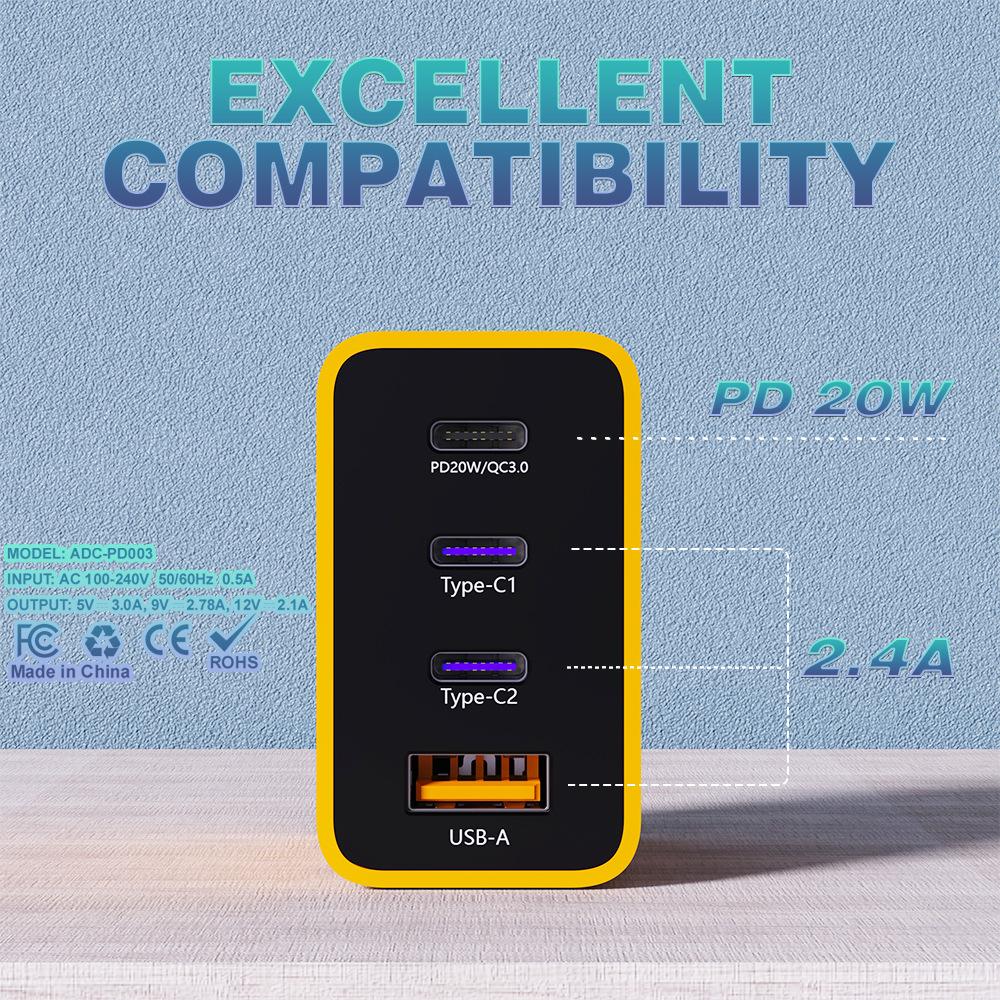 

Зарядное устройство для мобильного телефона 3TYPE-C + 1USB мощностью 38 Вт, европейский, американский и британский многоинтерфейсный дорожный адаптер с головкой для быстрой зарядки 3PD Eurogauge (12W) белый