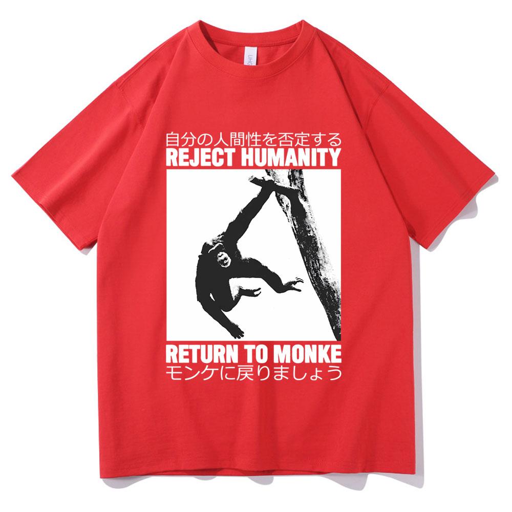 Reject Humanity Return To Monke Tshirt Cute Funny Meme Japanese Monkey Graphic Print Tshirt Men Women Cotton Oversized T Shirts S