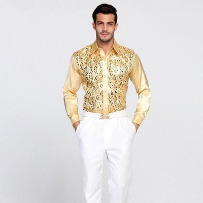 Men's Luxury Sequined Shirt Form-fitting Formal Shirt for Wedding Single-breasted Shirt with Long Sleeves Lapels