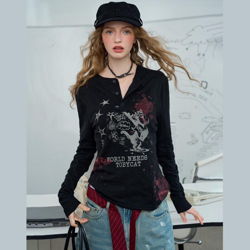 Women's Minimalist Letter Print Cotton Long-Sleeve T-Shirt