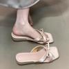 Self-kept Version~ Fairy Wind Square Head Cross One-word Slippers, Female 2025 Summer Bow with Skirt Cool Slippers