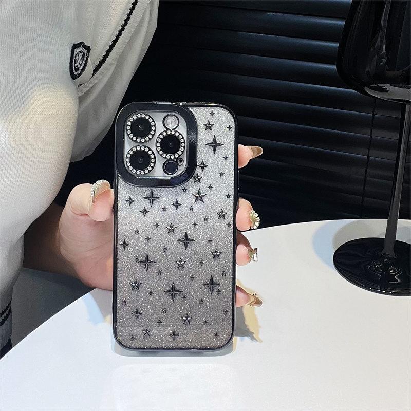 

Роскошный чехол для объектива Stereo Star с гальваническим покрытием, инкрустированный бриллиантами, для iPhone 14 13 12 11 Pro Max, универсальный защитный чехол от падения iPhone 14 Pro чёрный