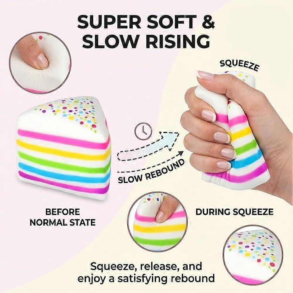 Squishy Torta Arcobaleno, Giocattolo Sensoriale Fidget Spremibile Jumbo a Lenta Risalita, Fetta Gigante di Torta a Strati Morbida per Sollievo dallo Stress per Adulti Regalo di Compleanno Festa F
