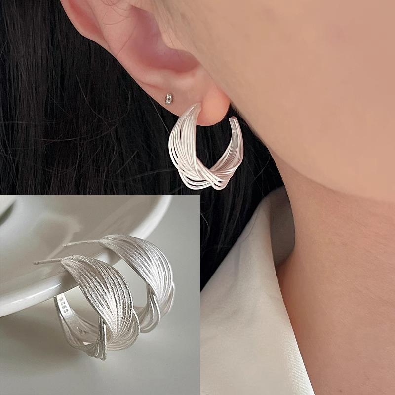925 Silver Geometry Stud Earrings For Women Frosted Versatile Jewelry Gift Office Party Wear