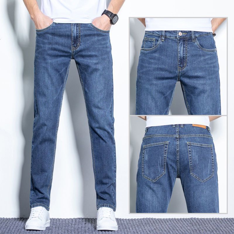 

Spring new men s jeans men s loose straight elastic spring and summer slim long pants men s casual trend 38