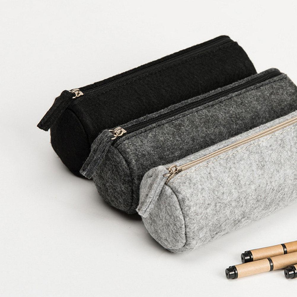 Round Felt Pencil Case Pen Bag Large Capacity Simple Design Makeup Pouch Storage Organizer Pen Bag Makeup Pouch