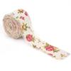 DIY Printed Rose Flower Burlap Ribbon Hessian Jute Belt Strap Wedding Cloth Decoration 10m