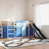 VidaXL Bunk Bed with Slide and Blue Curtains 90x190 Cm, Bed, Bed Frame, Low Bunk Bed, Bedroom Furniture 3284126