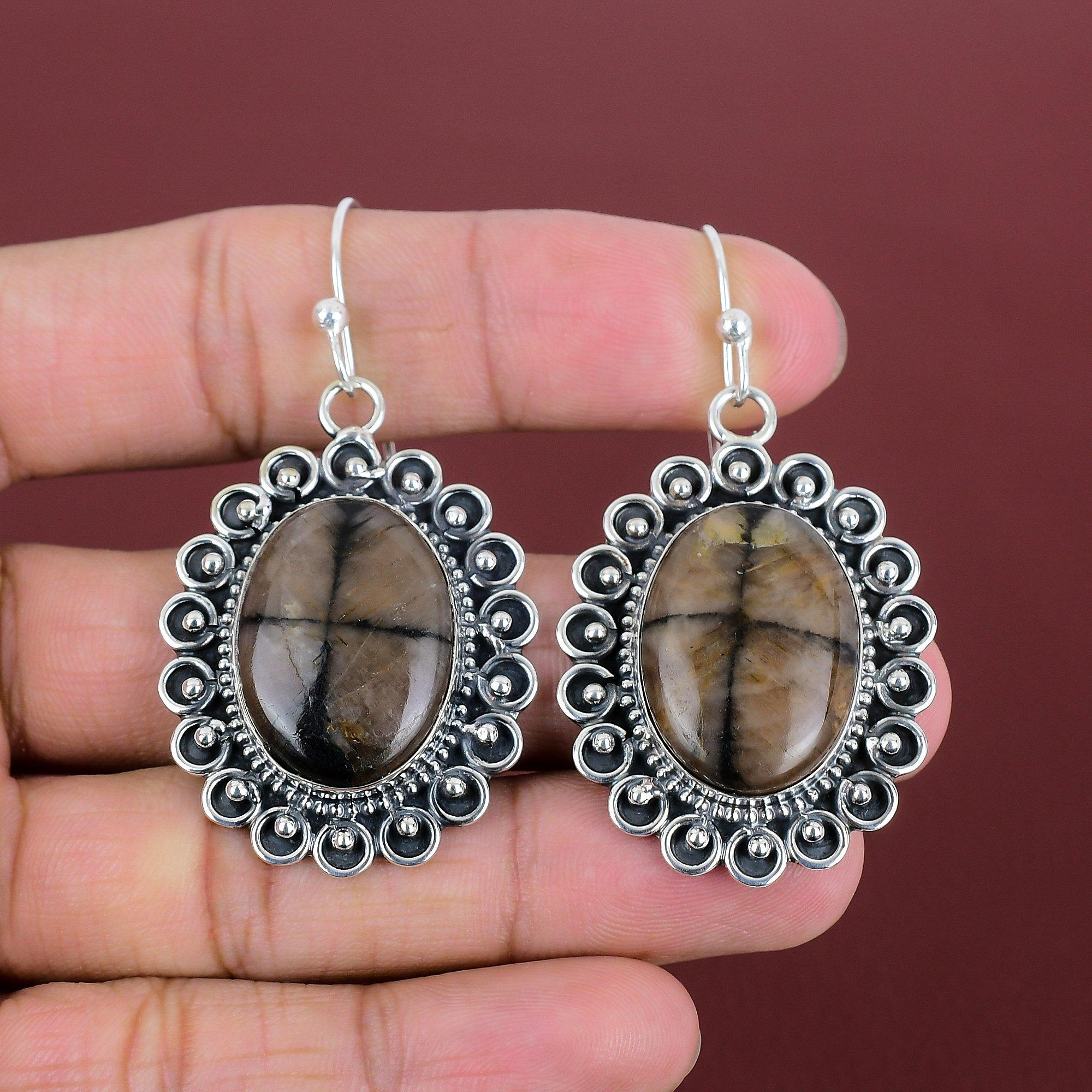 Chiastolite Earrings Gemstone Handmade Jewelry 925 Sterling Silver Earrings Chiastolite Jewelry Wonderful Dangle Earring Anniversary Gifts