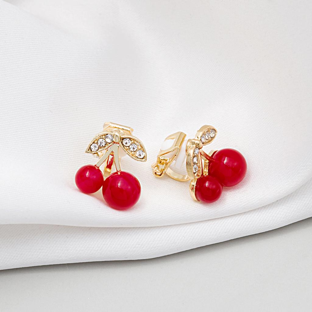 Cute Design With Diamonds, Red Cherry, Sweet Earrings, Simple And Small Girlish Earrings, Stud Earrings.