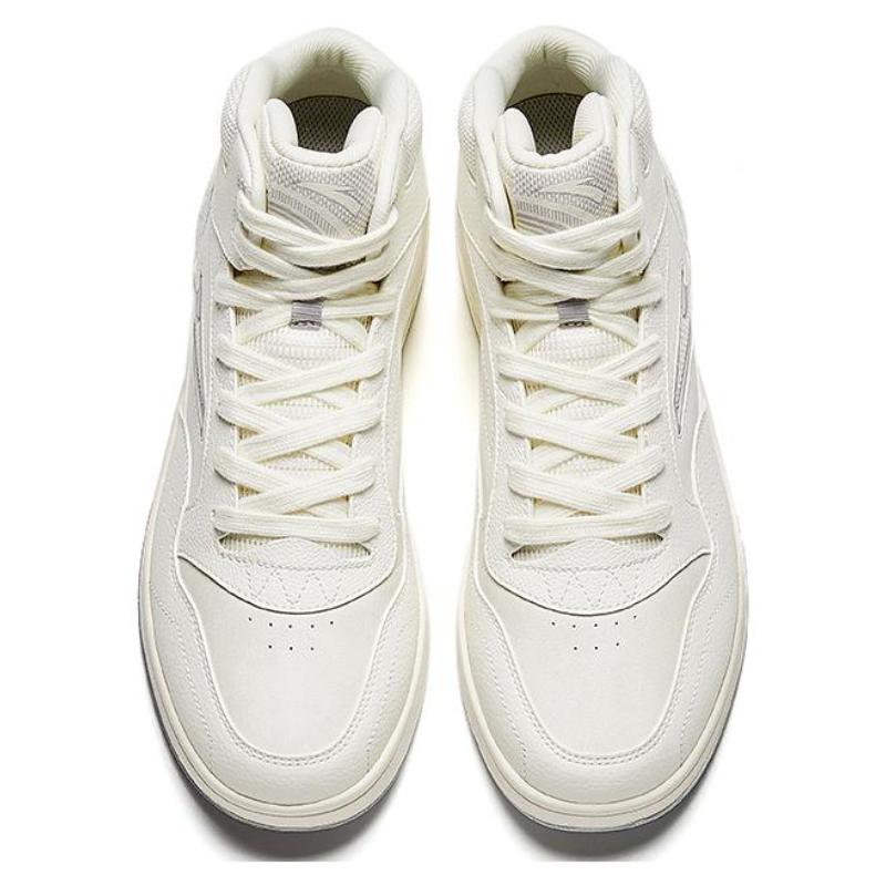 Anta Textile, Synthetic Leather Comfortable Cushioning, Wear Resistant High Top Skateboard Shoes Men's Ivory White Sneakers 912348087-1