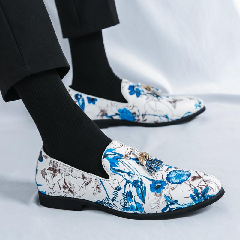 New Men Loafers PU Print Color Tassel Decoration Low Heel Trendy Youth Business Casual Men Shoes Large Size 38-46