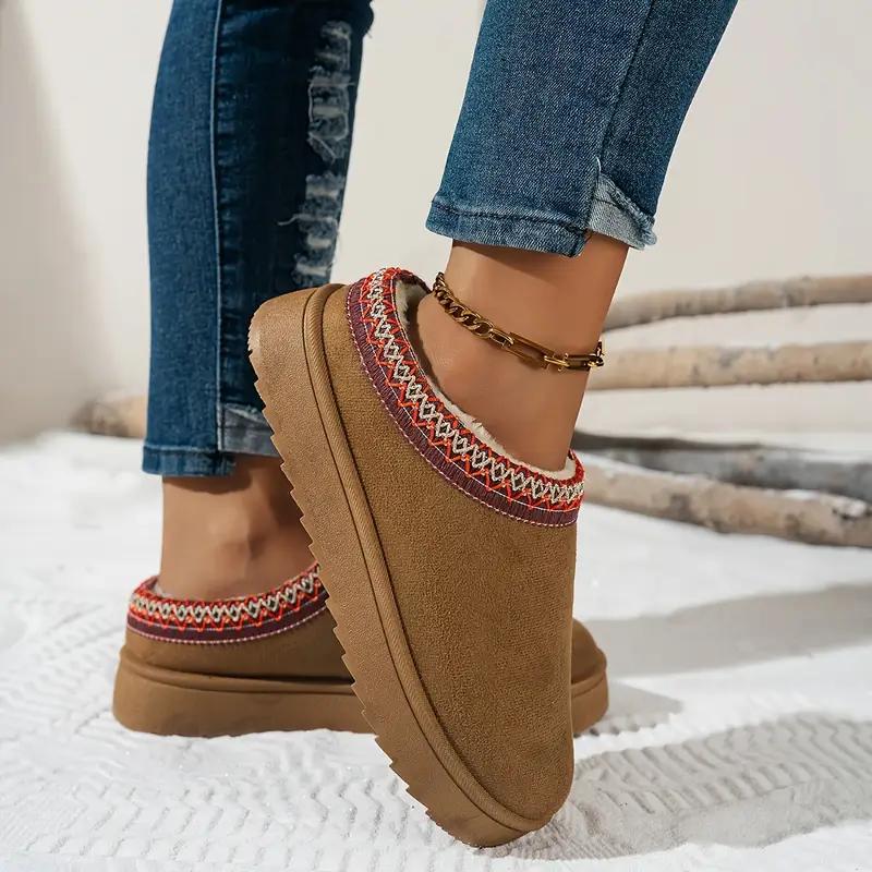 Damen Slipper Winter Hausschuhe mit ethnischer geflochtener Jute Sohle - Dick gepolsterte Indoor Hausschuhe für Heimkomfort, Indoor Hausschuhe