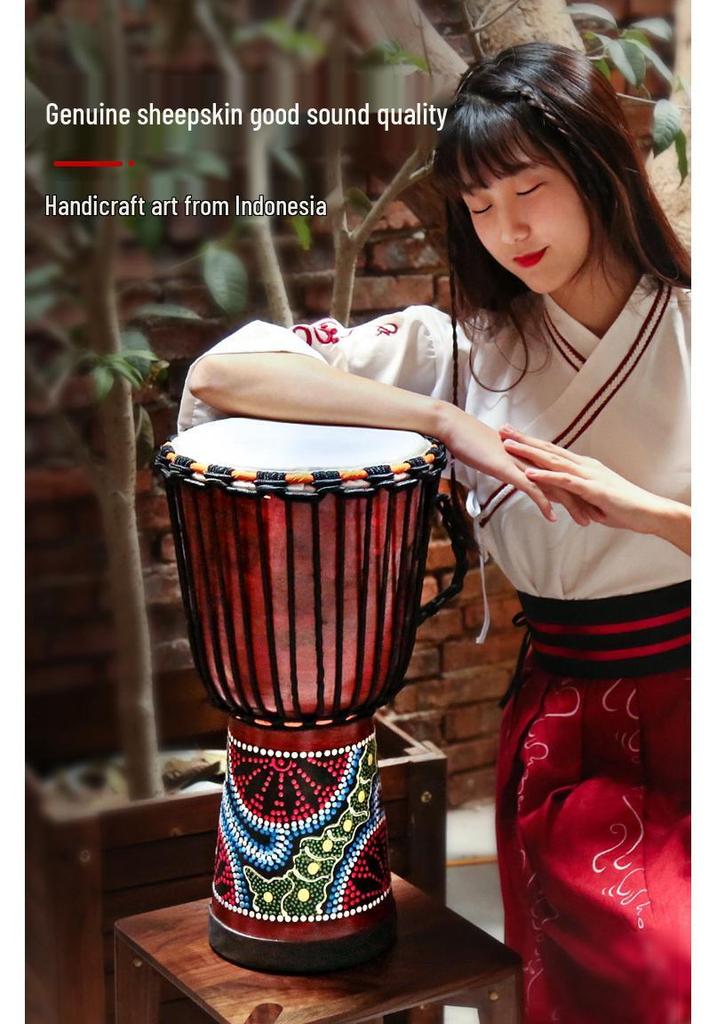 8-Inch Beginner African Drum with Goat Skin for Kindergarten Practice, Indonesia Painted Percussion.