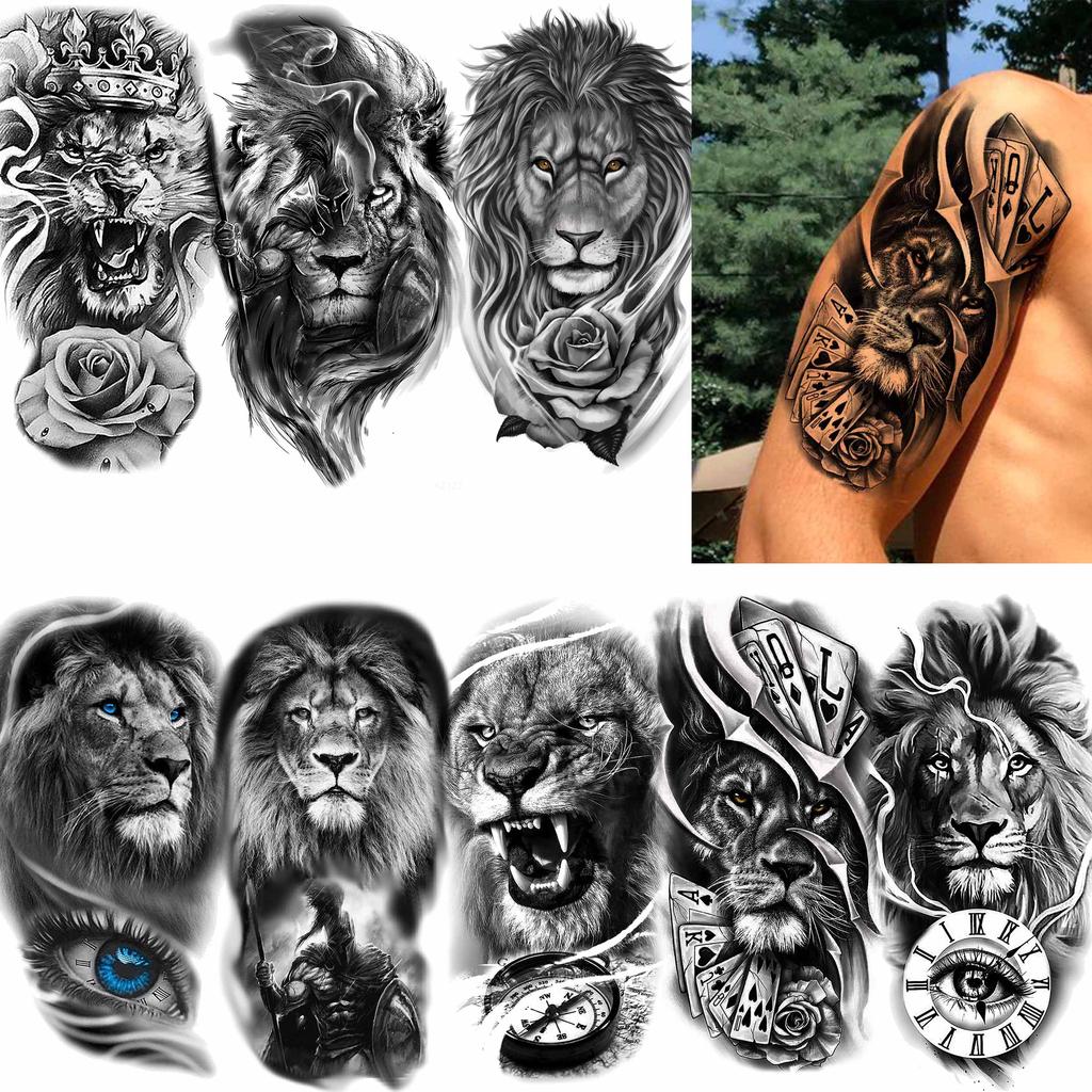1 Blatt Realistische Falsche Löwen Temporäre Tattoos Für Männer Erwachsene Frauen Übertragbarer Einweg-Tattoo-Aufkleber Wasserdichte Körperkunst