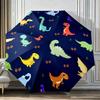 Automatic Folding Umbrella with Colorful Cartoon Dinosaurs On Dark Blue Background - Portable Collapsible Design, 8-Rib Durabl