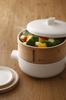JIA Steam Pot Steamer with Steamer Basket 24cm Ceramic Pot White L Size