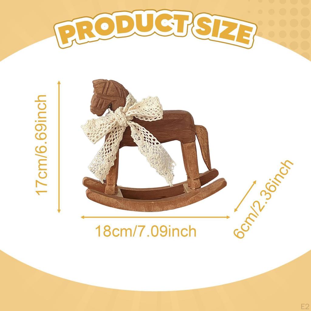 Wooden Rocking Horse Decoration Miniature Chair Craft Art Collectible Bookshelf Statue for