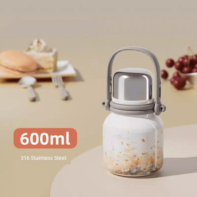 

British Dgkp Women s 316 Stainless Steel Large-Capacity Thermos Cup Portable Cold-Keeping Ice Cup Couple Outdoor Water Bottle 600ml Lucky Daisy [Food Grade 316 Stainless Steel]