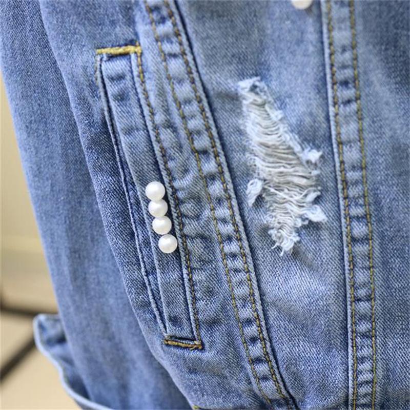 Embroidery Denim Short Jacket Female Spring Autumn Applique Diamond Holes Coat Loose Tops Student Jean Outerwear Jackets