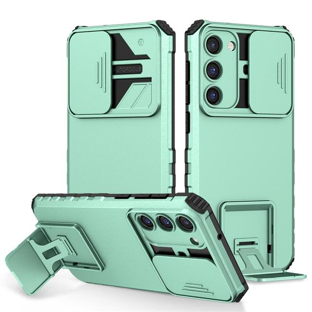 

Для Samsung Galaxy S23 Ultra Case Slide Camera Lens Armor Protection Kickstand Phone Case For Samsung S23 S 23 Plus Back Cover For Galaxy S23 Plus м ята зелений колір