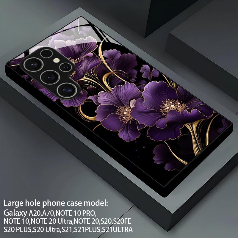 Purple Gold Floral Pattern 2D Phone Case for Samsung S26 S25 S24 S23 S22 S21 S20 A56 A36 A16 Tempered Glass Protective Cover