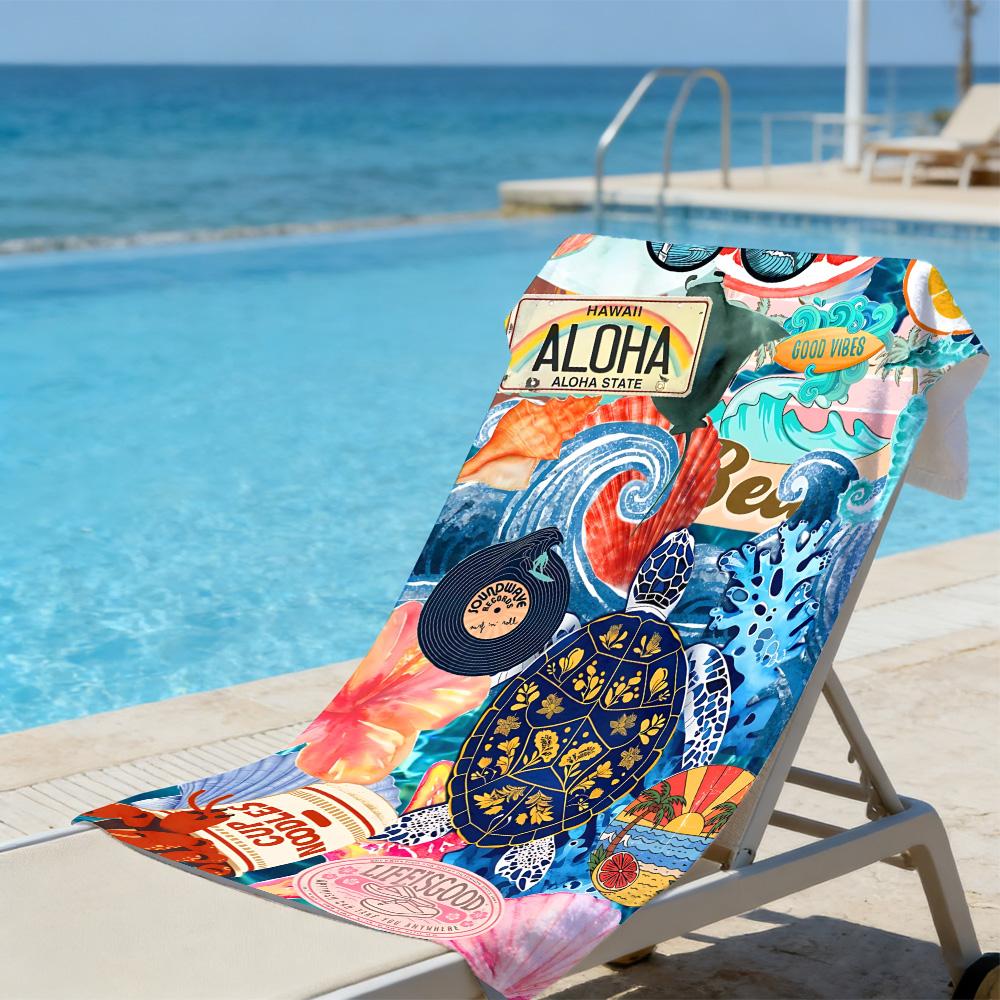 Telo Mare Aloha Hawaii – Sovradimensionato Asciugatura Rapida Senza Sabbia con Stampa Surf & Tartaruga Retro per Fughe Tropicali