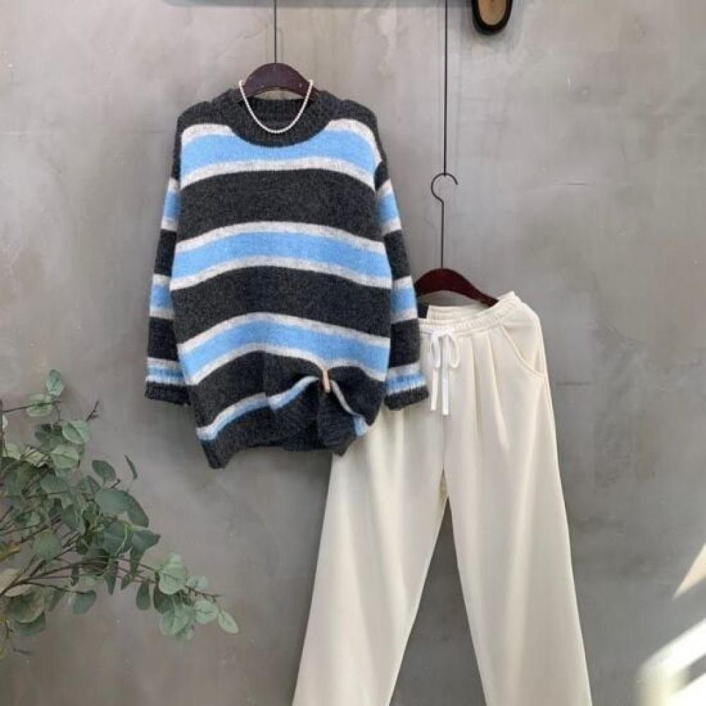C S In The Room patCh Wool Stripe overSized Long Sleeve Knit 2Color C