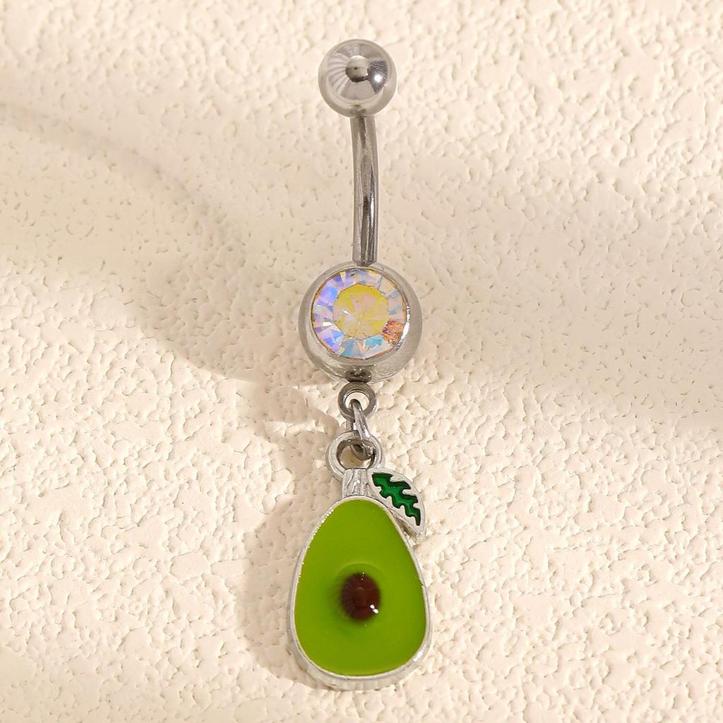 Stylish Fruit & Flower Enamel Belly Button Ring with Rhinestones - Cute Stainless Steel Piercing Accessory for Girls