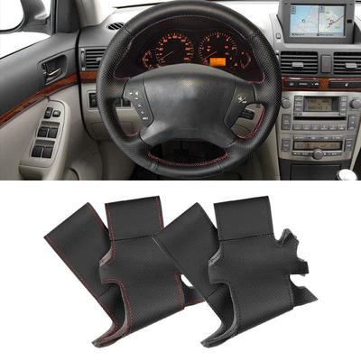 For Toyota Avensis 2003 2004 2005 2006 2007 Car Interior Steering Wheel Cover Perforated Leather Trim With Line Top Strip