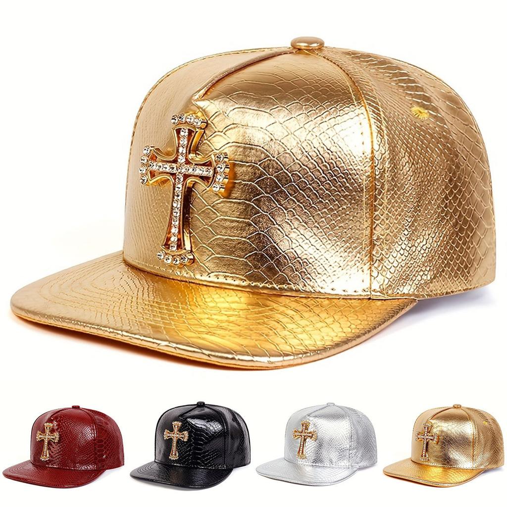 Unisex Cross Label Python Patterned Leather Hip-hop Hat Spring Autumn Outdoor Adjustable Baseball Sunscreen Cap