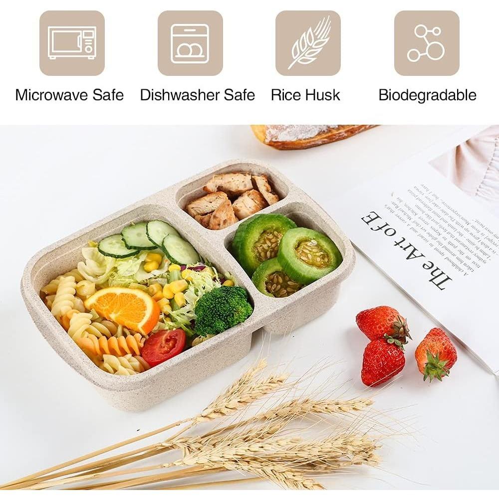 D2 1Pcs Bento Lunch Box for Kids Adults Reusable Food Storage Box Container 3 Compartment Lunch Box for School Work and Travel