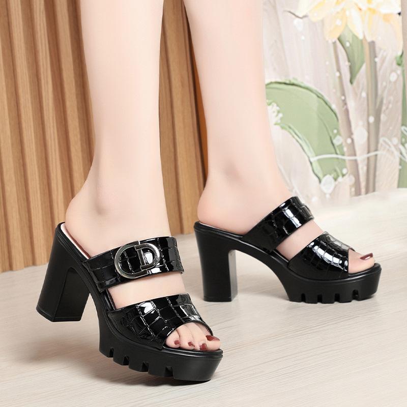 

fashion Women Cross Strap High Heels Sandals Summer New Black Hook Heels Party Shoes Woman Fashion Buckle Strap Platform Sandals 34(Foot22cm)
