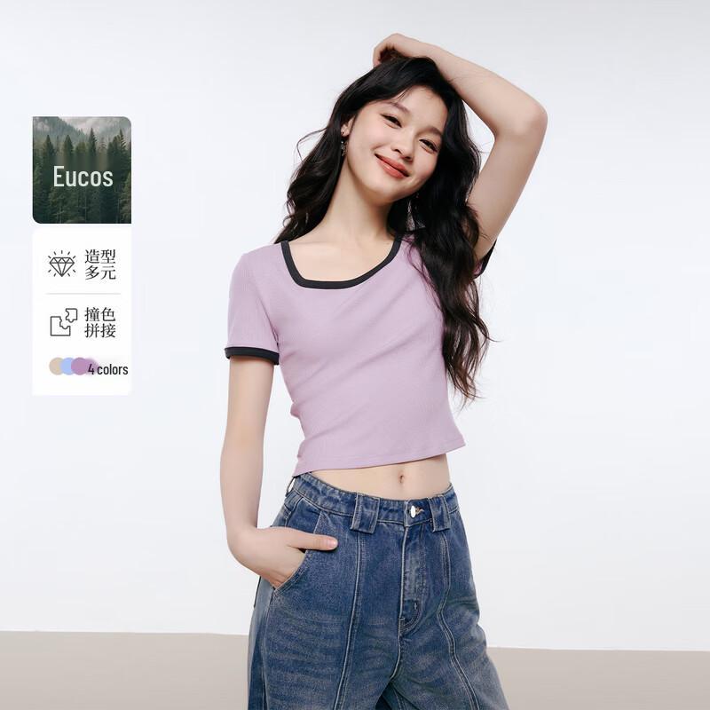 Women s Round Neck Color Block T-Shirt L