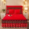 Luxury Lace Embroidery Bed Sheet Thick Velvet Quilted Bed Skirt Queen Size Warm Soft Plush Bedspread  Not Included Pillowcase