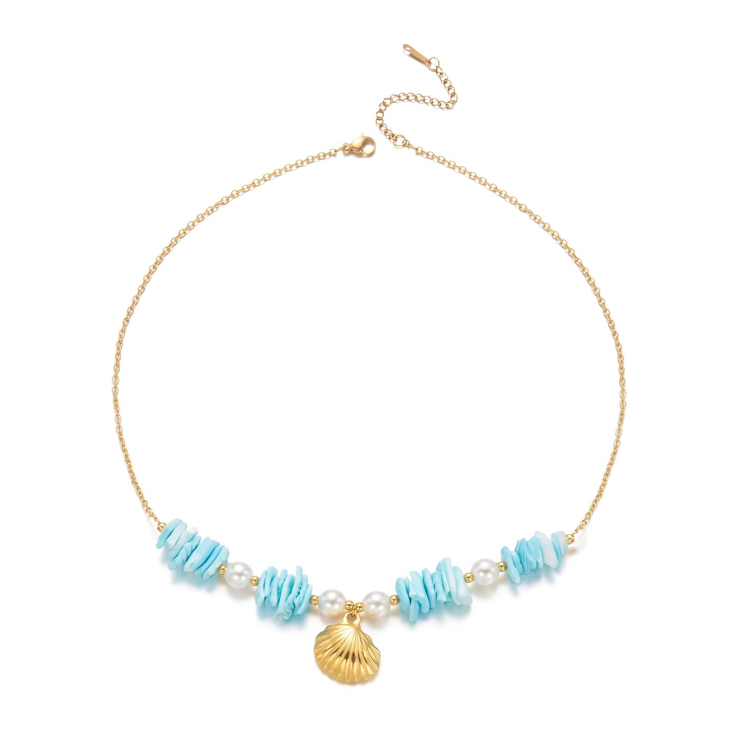 

Summer Gravel Pearl Shell Necklace Bohemian Crushed Stone Choker Elegant Beach Jewelry