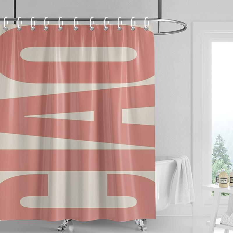 Ins Style Bathroom Soft Cloth Shower Curtain Abstract Geometric Pattern Design Waterproof Bathroom Door Curtain Decoration