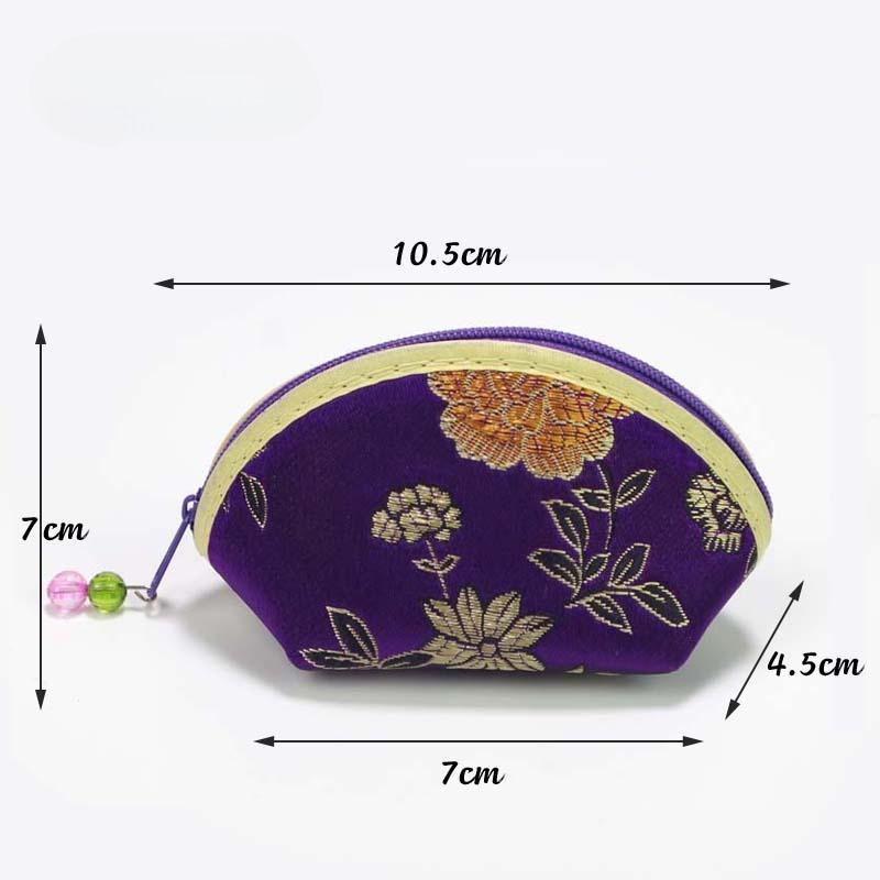 Exquisite Seide Chinesischer Stil Münzbörse Exquisiter Reißverschluss Geld Schlüssel Münzbeutel Schmuck Aufbewahrungstasche für Damen